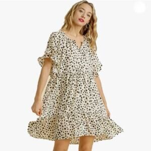 JODIFL • Cream + Black Animal Dalmatian Print Ruffle Tiered Dress
